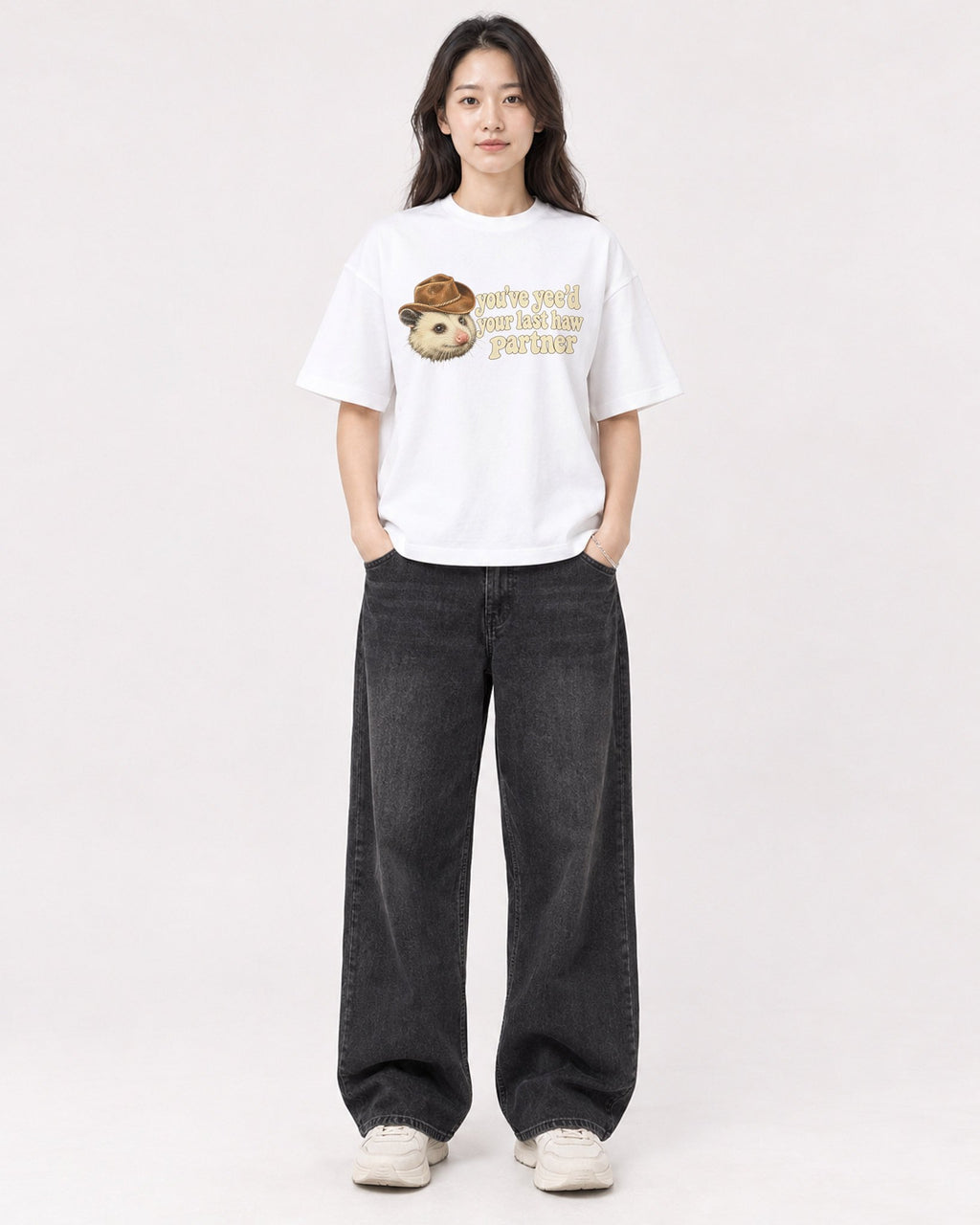Mockup Boxy Heavyweight Tee White female full-body 03