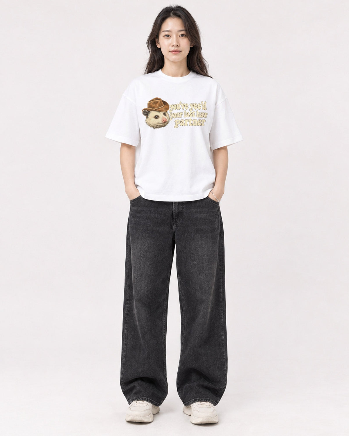 Mockup Boxy Heavyweight Tee White female full-body 03