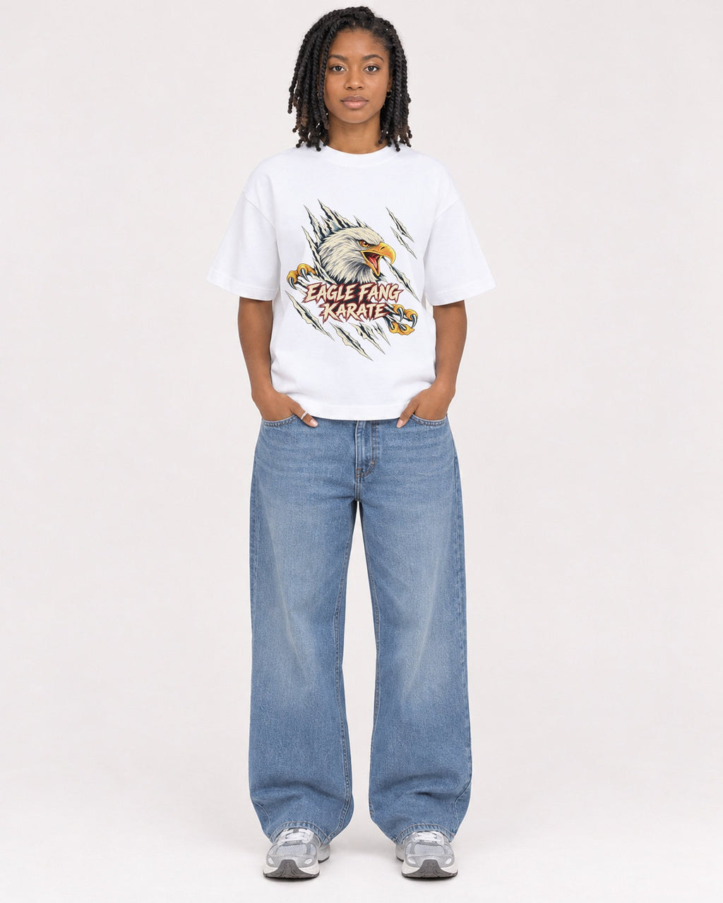 Mockup Boxy Heavyweight Tee White female full-body 15