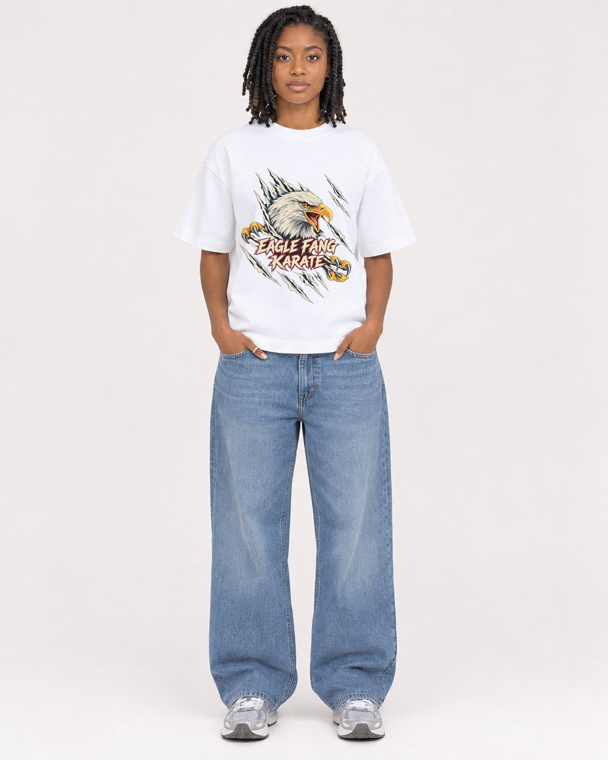Mockup Boxy Heavyweight Tee White female full-body 15