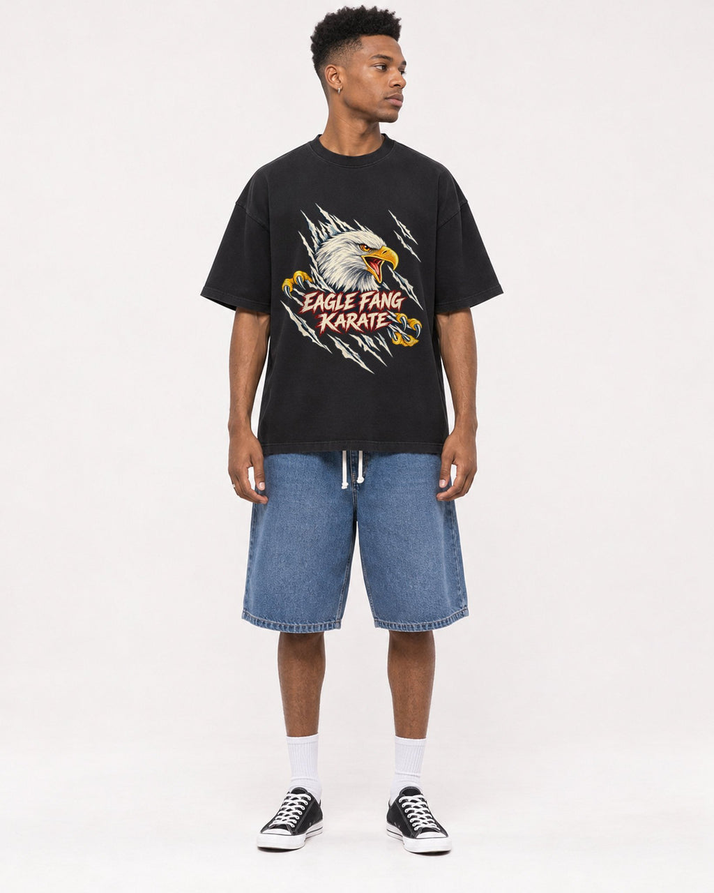 Mockup Boxy Heavyweight Tee Black male full-body 15