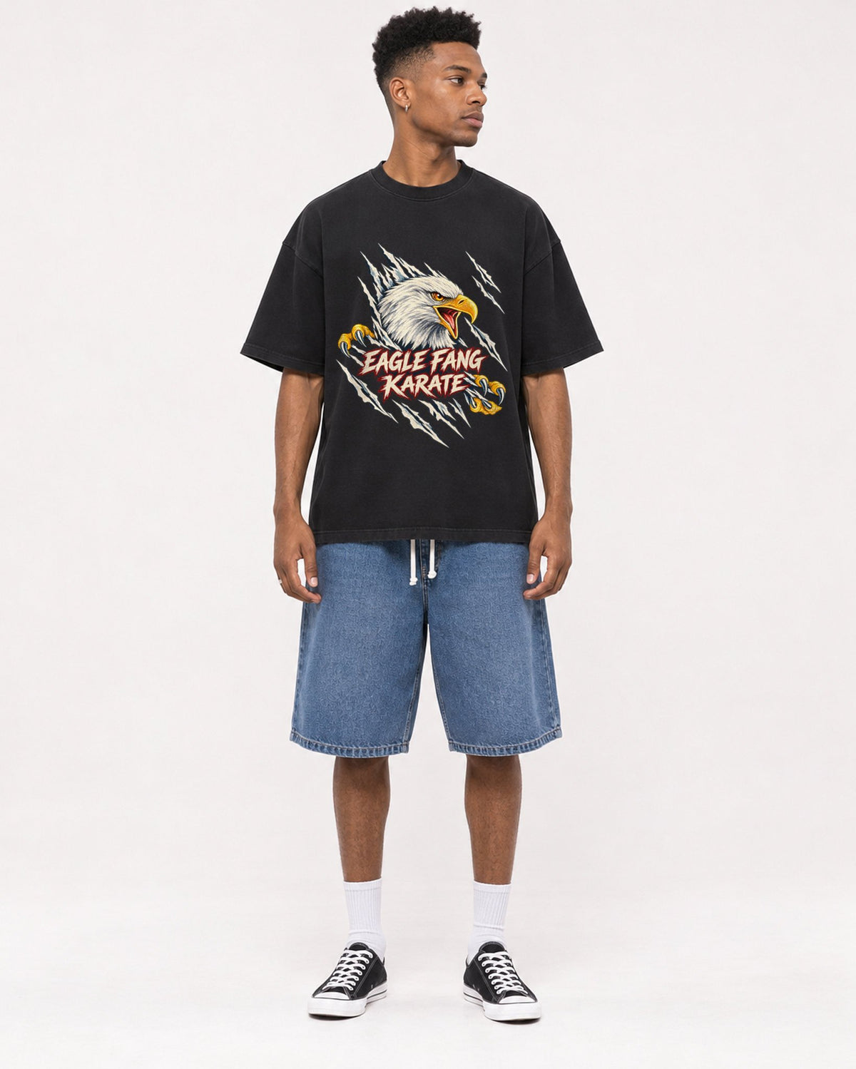 Mockup Boxy Heavyweight Tee Black male full-body 15