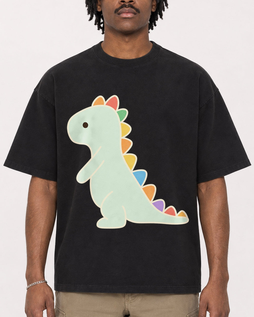 Mockup Boxy Heavyweight Tee Black male close-up 04