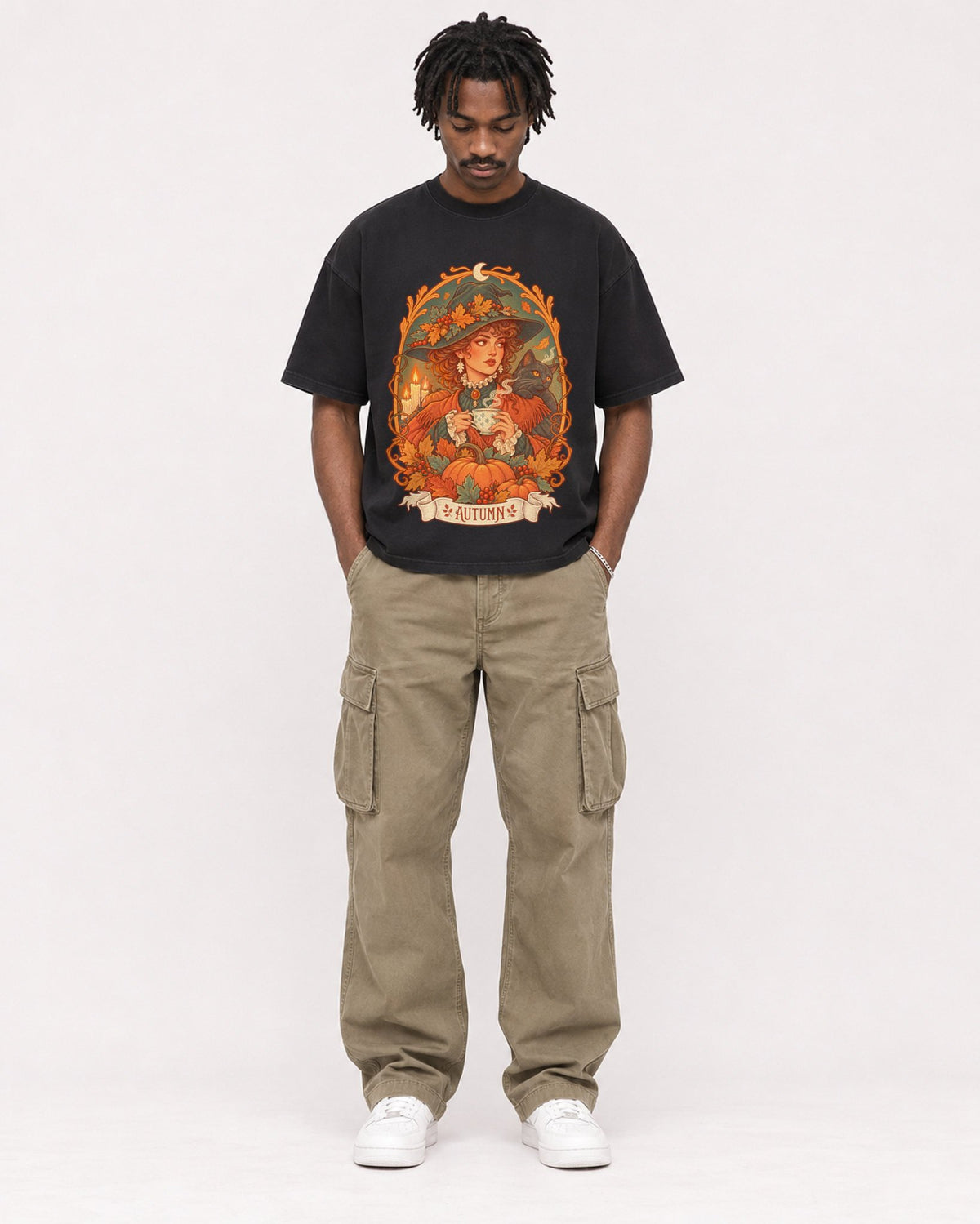 Mockup Boxy Heavyweight Tee Black male full-body 04