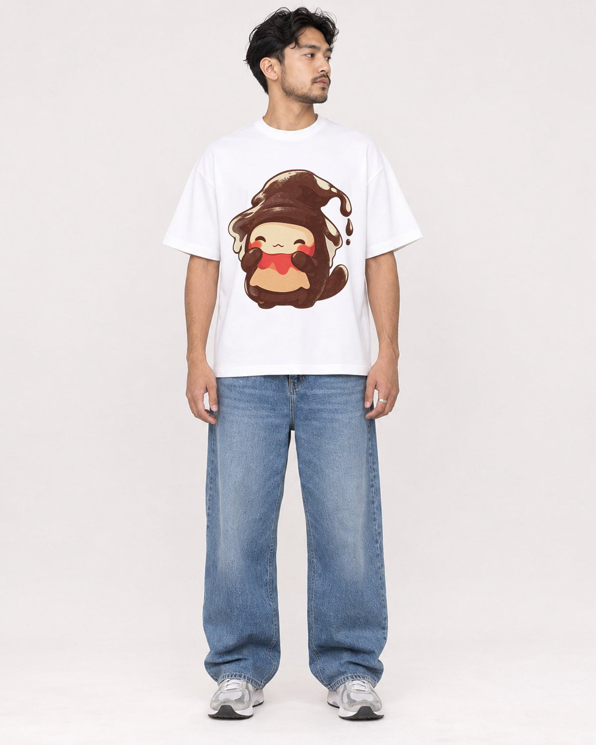 Mockup Boxy Heavyweight Tee White male full-body 02
