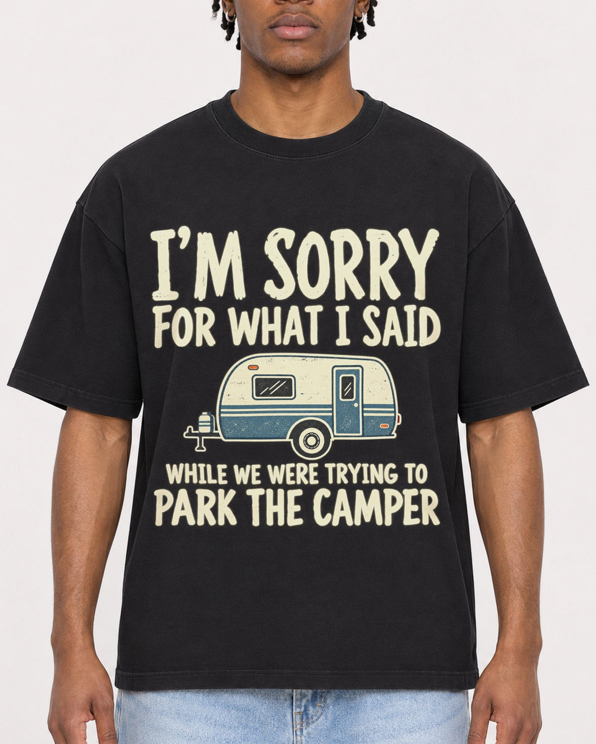 Mockup Boxy Heavyweight Tee Black male close-up 05