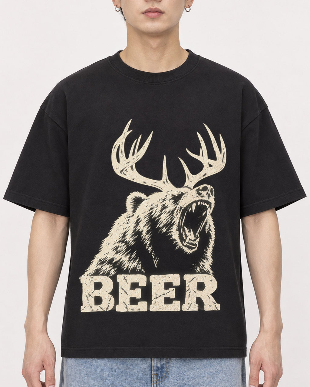 Mockup Boxy Heavyweight Tee Black male close-up 01