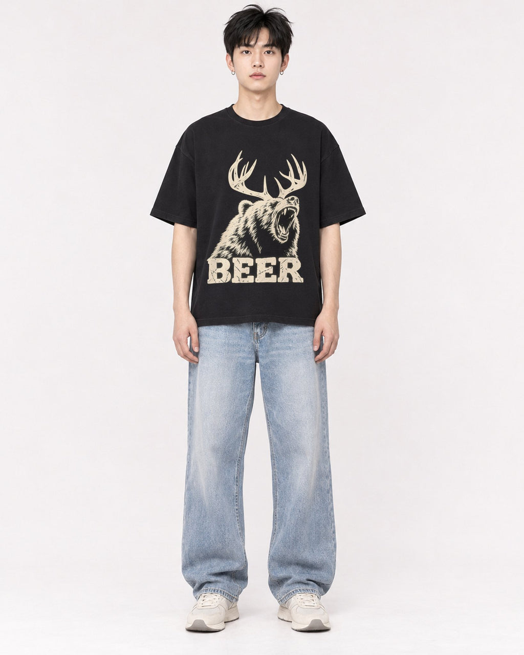 Mockup Boxy Heavyweight Tee Black male full-body 01