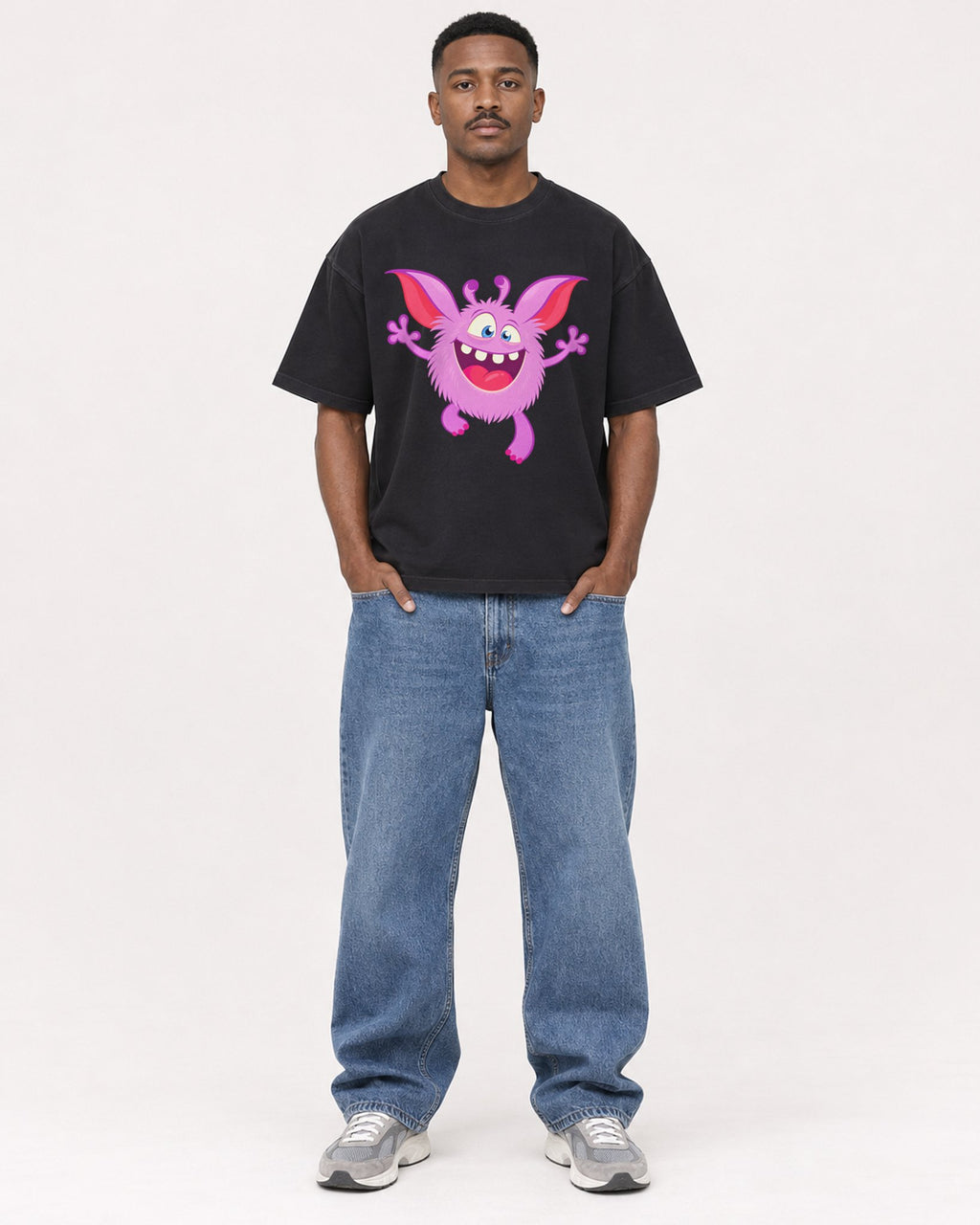 Mockup Boxy Heavyweight Tee Black male full-body 14
