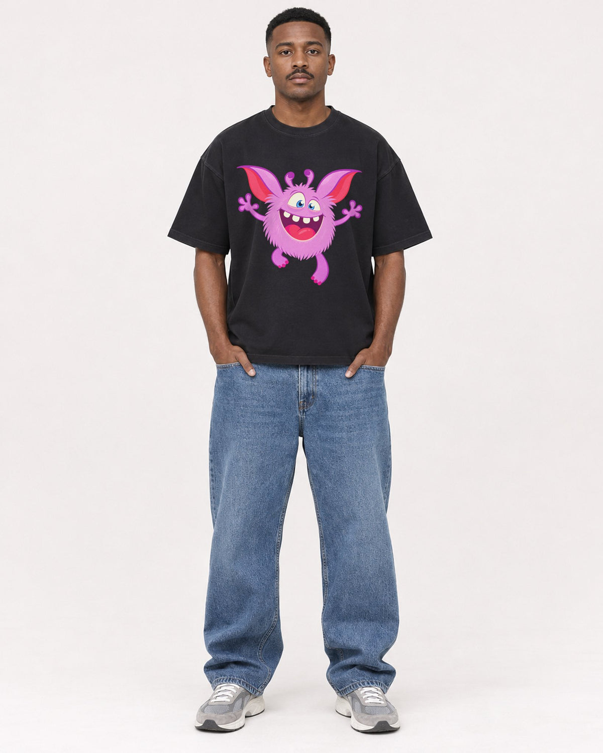 Mockup Boxy Heavyweight Tee Black male full-body 14