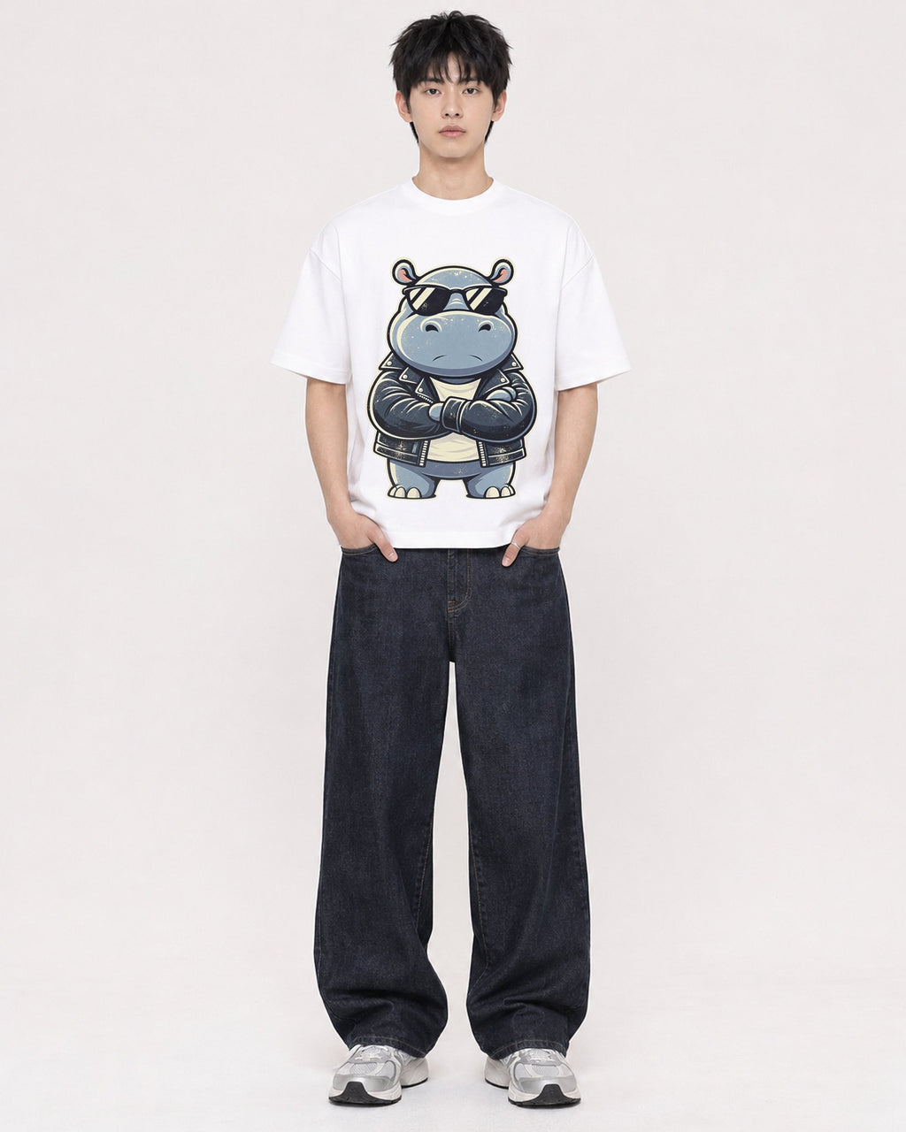 Mockup Boxy Heavyweight Tee White male full-body 01