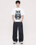 Mockup Boxy Heavyweight Tee White male full-body 01