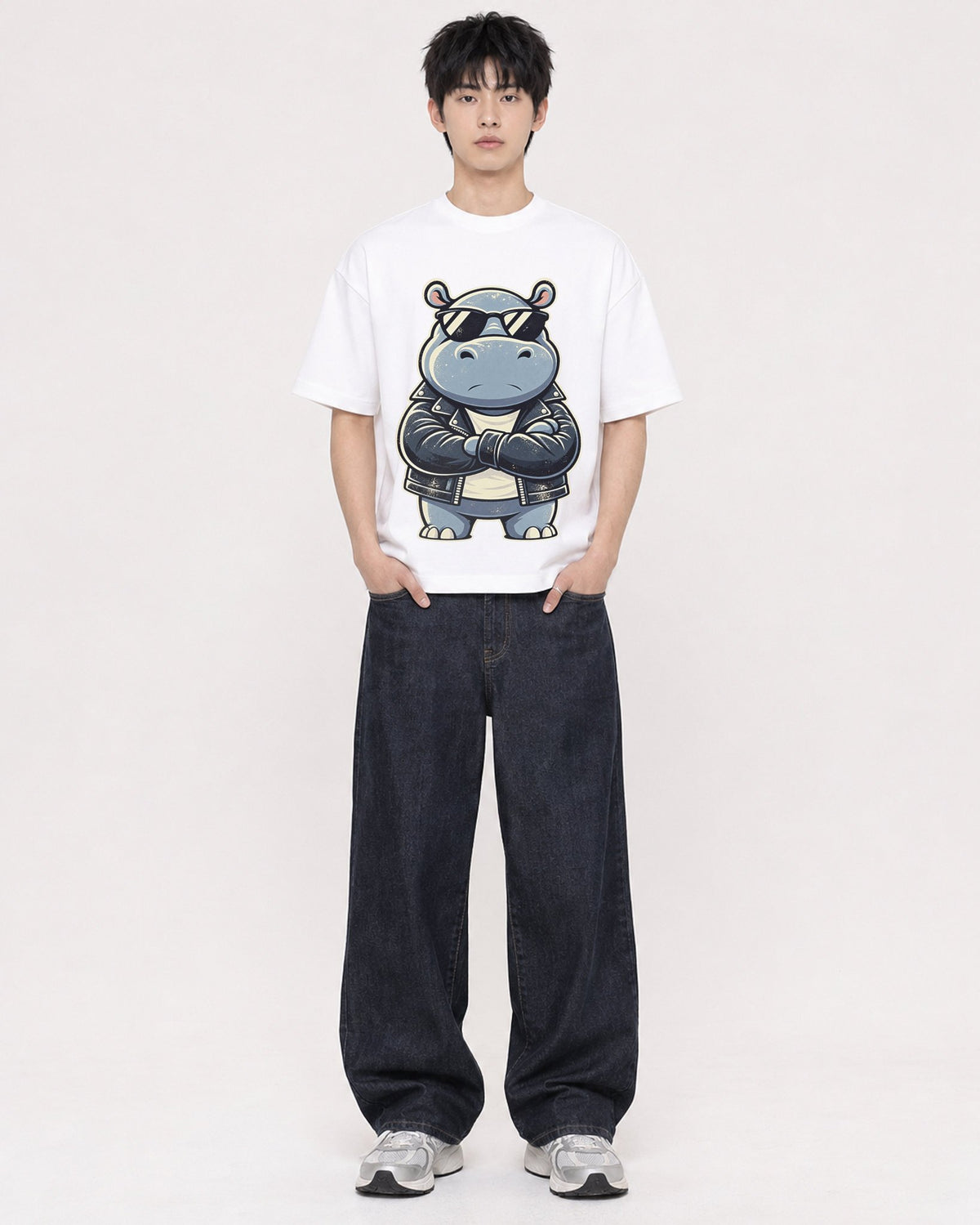 Mockup Boxy Heavyweight Tee White male full-body 01