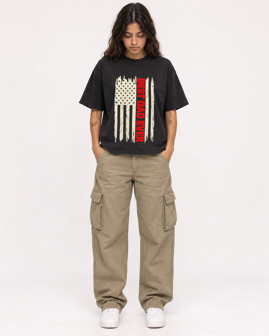 Mockup Boxy Heavyweight Tee Black female full-body 06