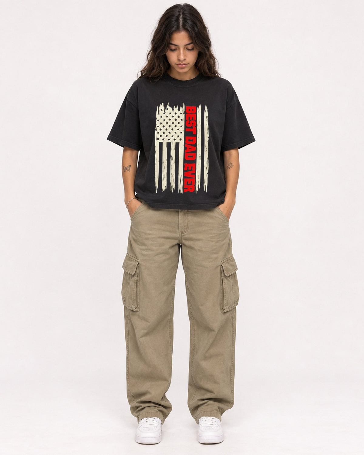 Mockup Boxy Heavyweight Tee Black female full-body 06