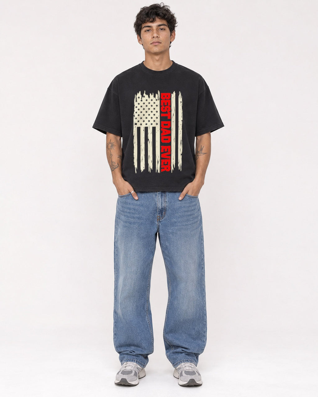 Mockup Boxy Heavyweight Tee Black male full-body 06