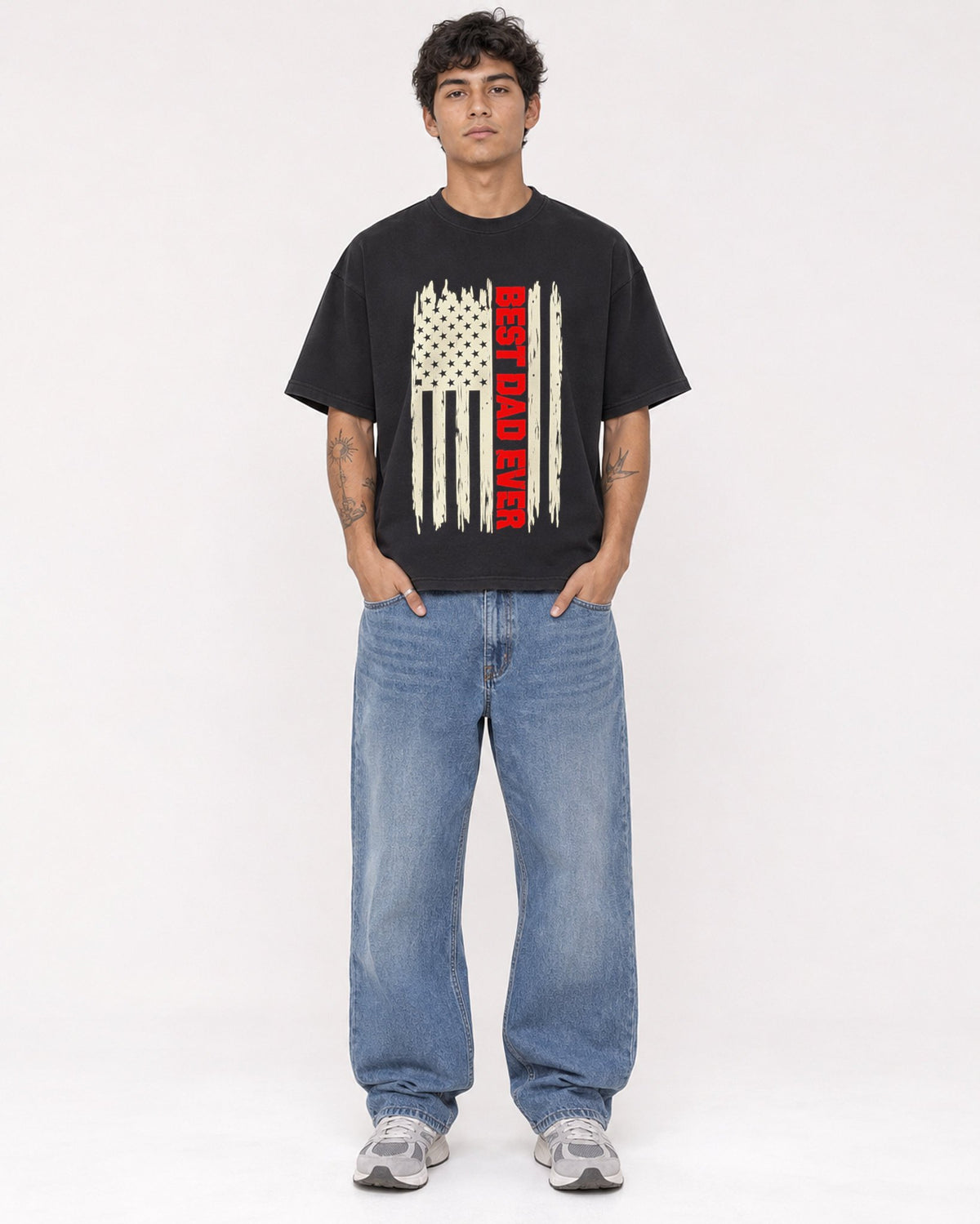 Mockup Boxy Heavyweight Tee Black male full-body 06