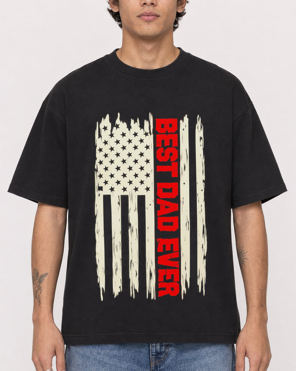 Mockup Boxy Heavyweight Tee Black male close-up 06