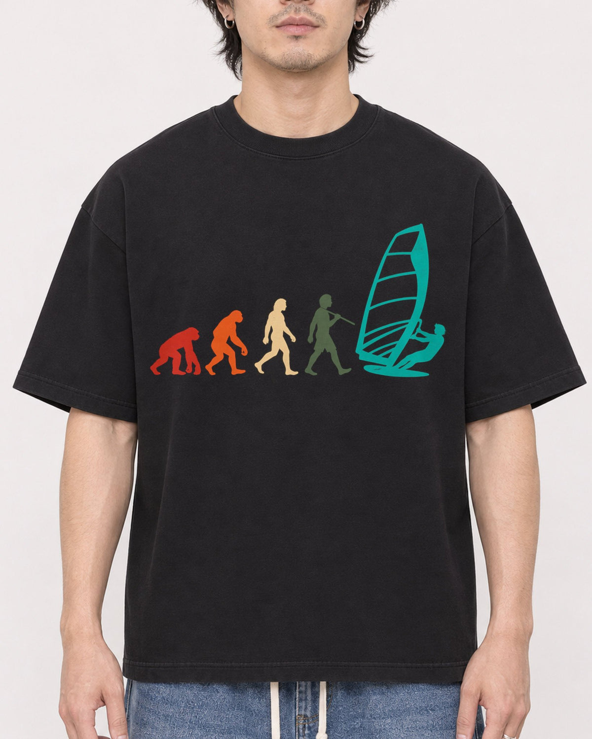 Mockup Boxy Heavyweight Tee Black male close-up 03
