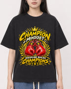 Mockup Boxy Heavyweight Tee Black female close-up 01