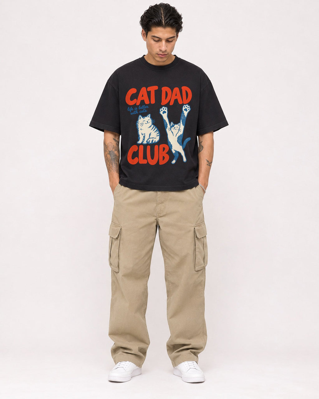 Mockup Boxy Heavyweight Tee Black male full-body 36