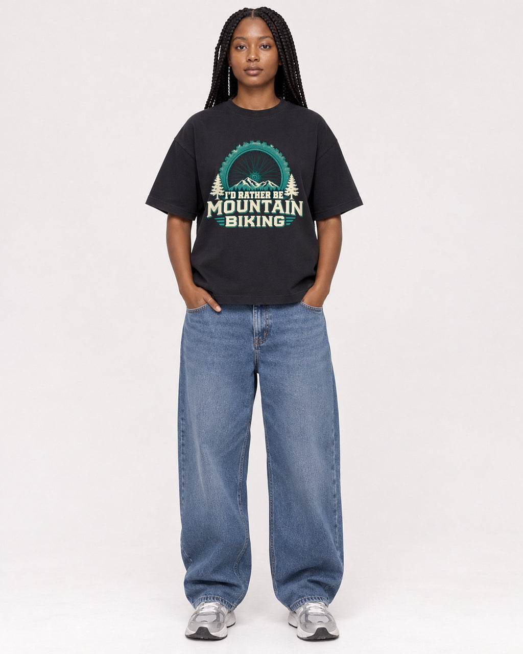 Mockup Boxy Heavyweight Tee Black female full-body 04