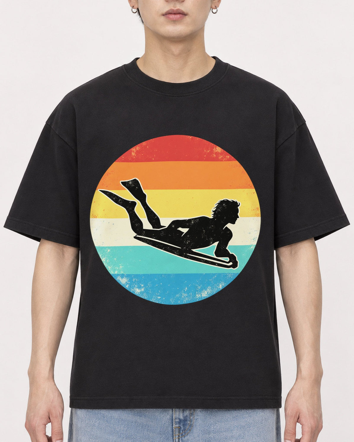Mockup Boxy Heavyweight Tee Black male close-up 01