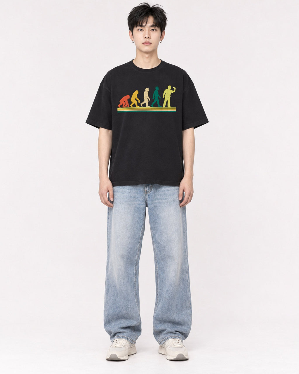 Mockup Boxy Heavyweight Tee Black male full-body 01