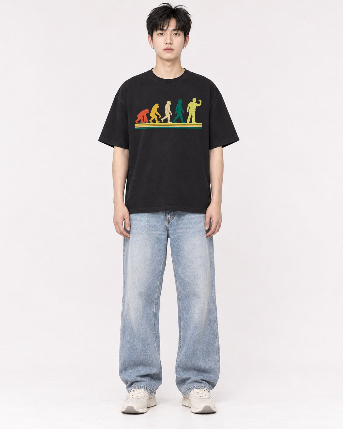 Mockup Boxy Heavyweight Tee Black male full-body 01
