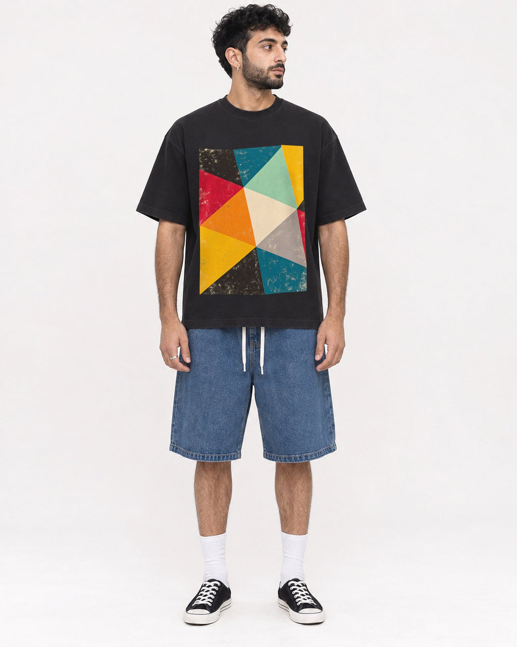 Mockup Boxy Heavyweight Tee Black male full-body 07