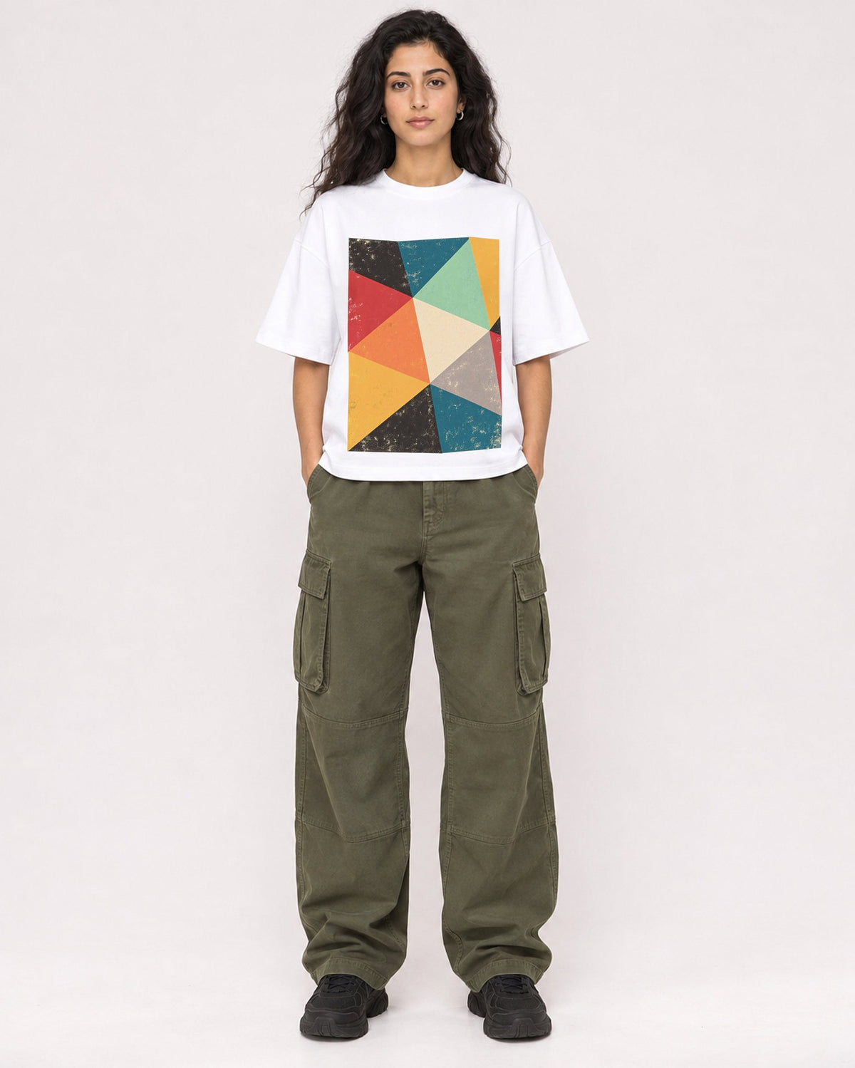Mockup Boxy Heavyweight Tee White female full-body 07