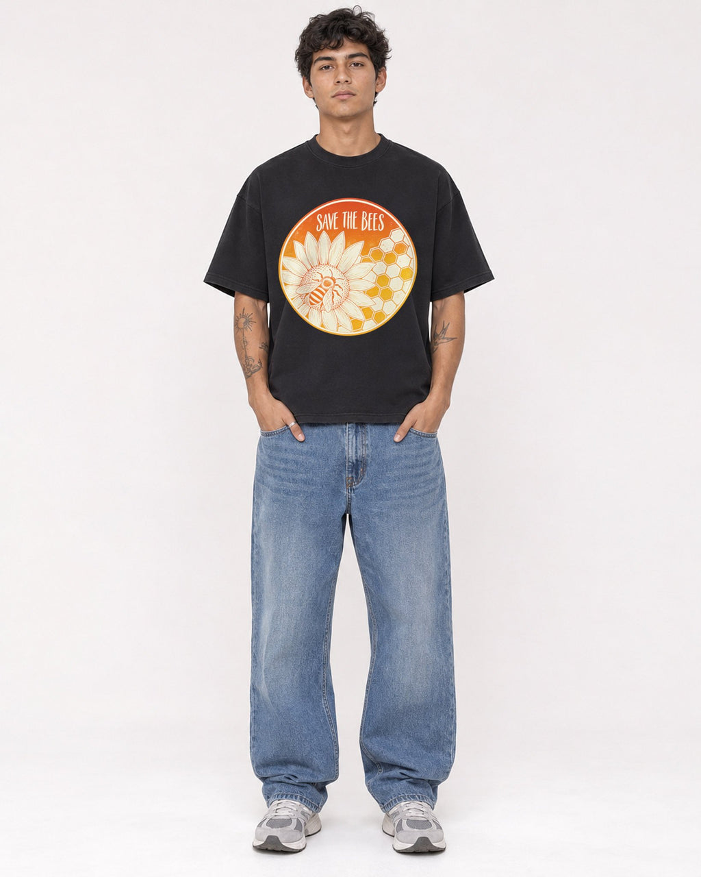 Mockup Boxy Heavyweight Tee Black male full-body 06