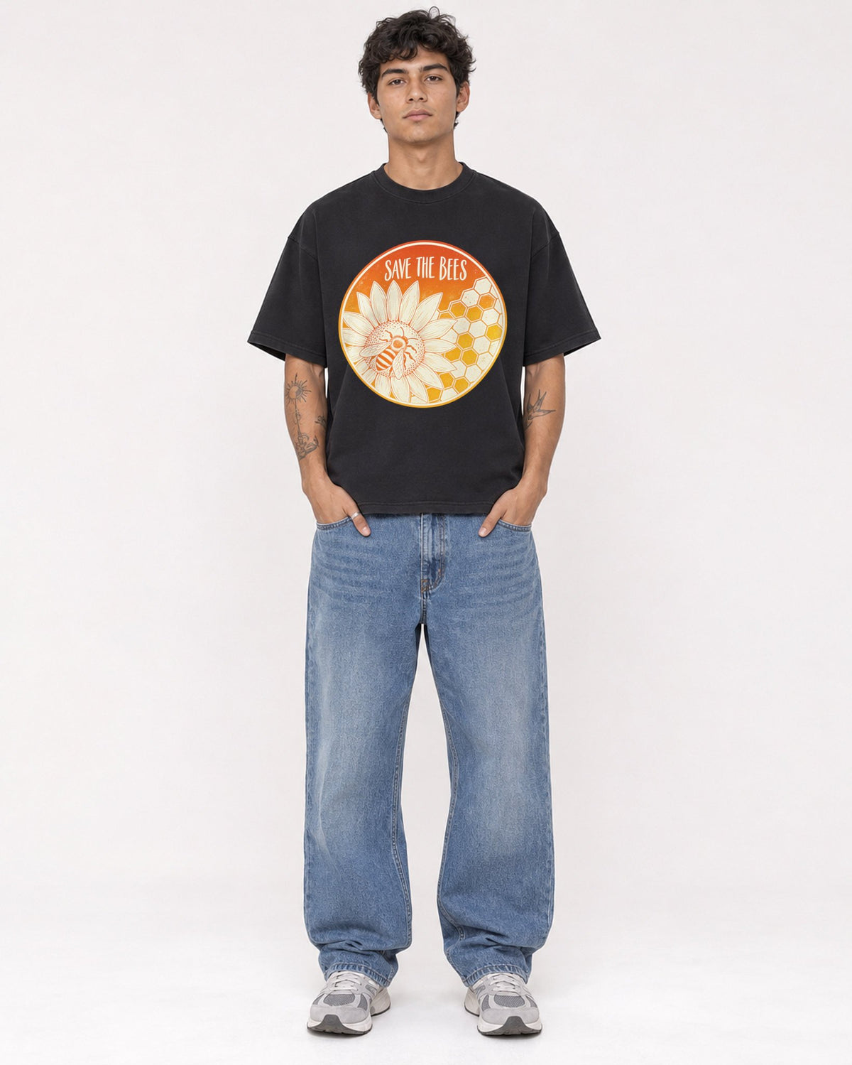 Mockup Boxy Heavyweight Tee Black male full-body 06