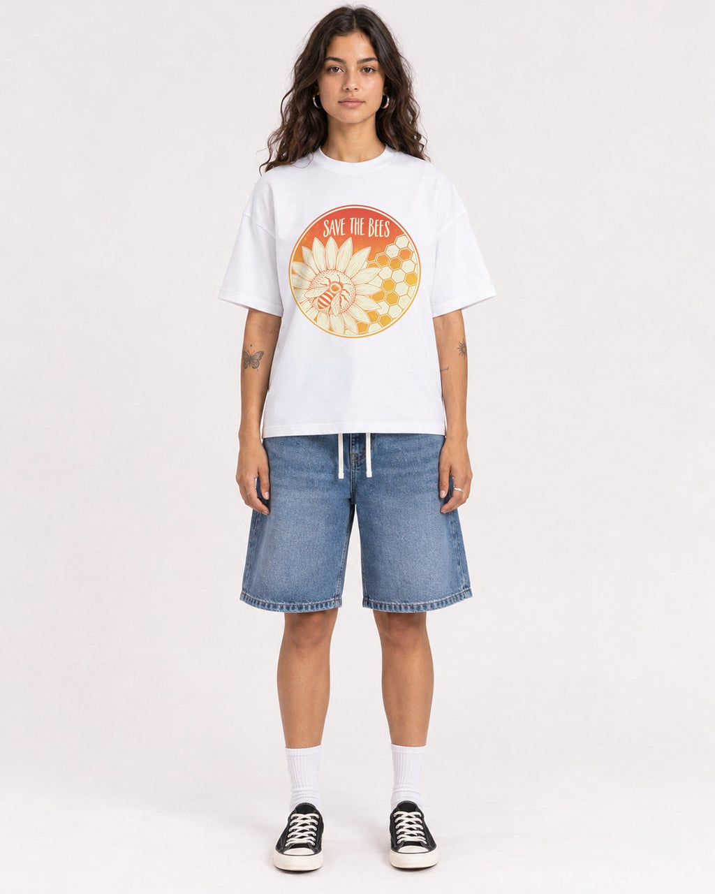 Mockup Boxy Heavyweight Tee White female full-body 06