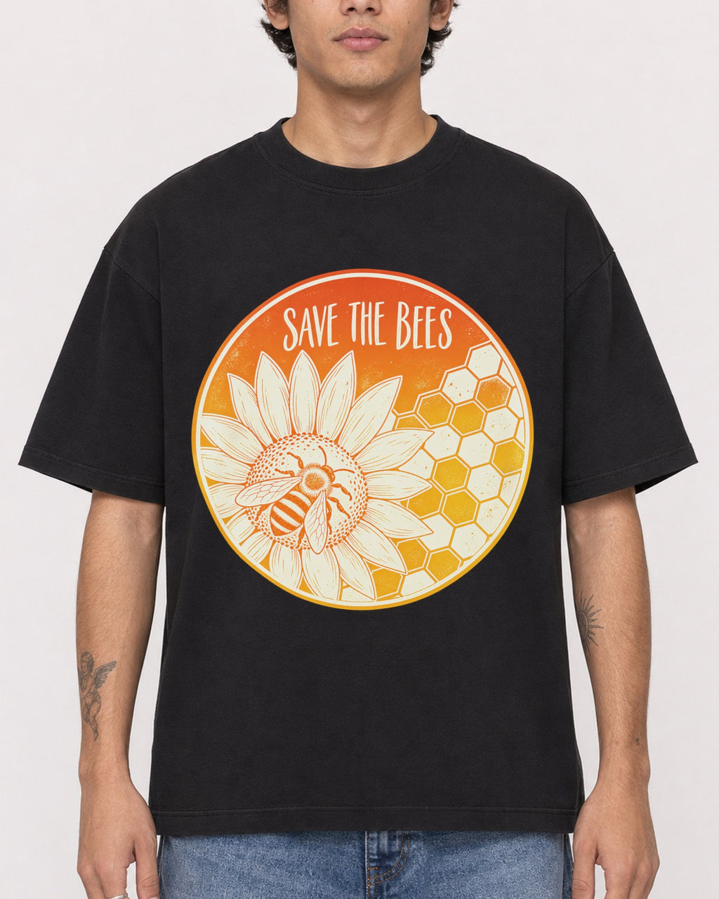 Mockup Boxy Heavyweight Tee Black male close-up 06