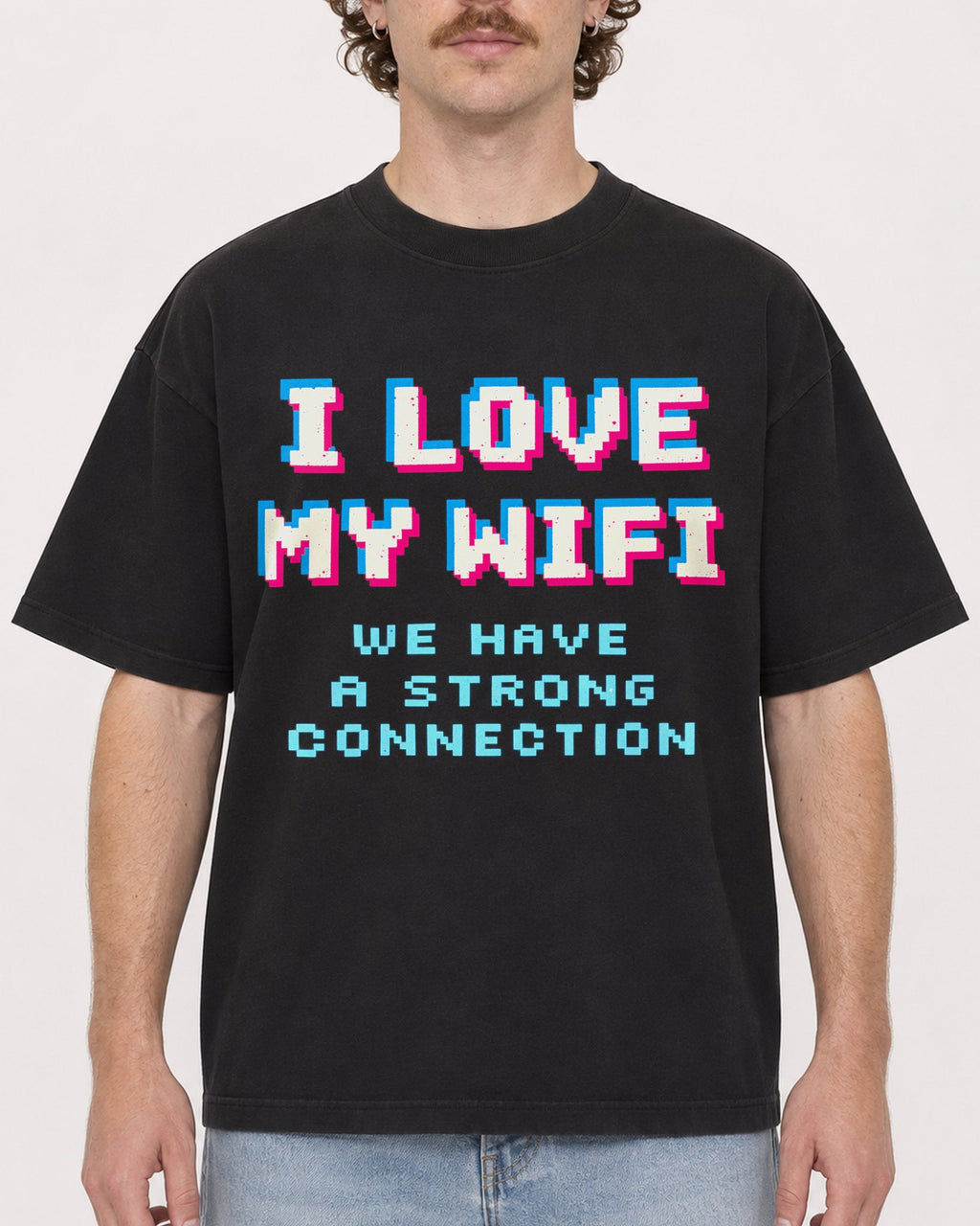 Mockup Boxy Heavyweight Tee Black male close-up 09