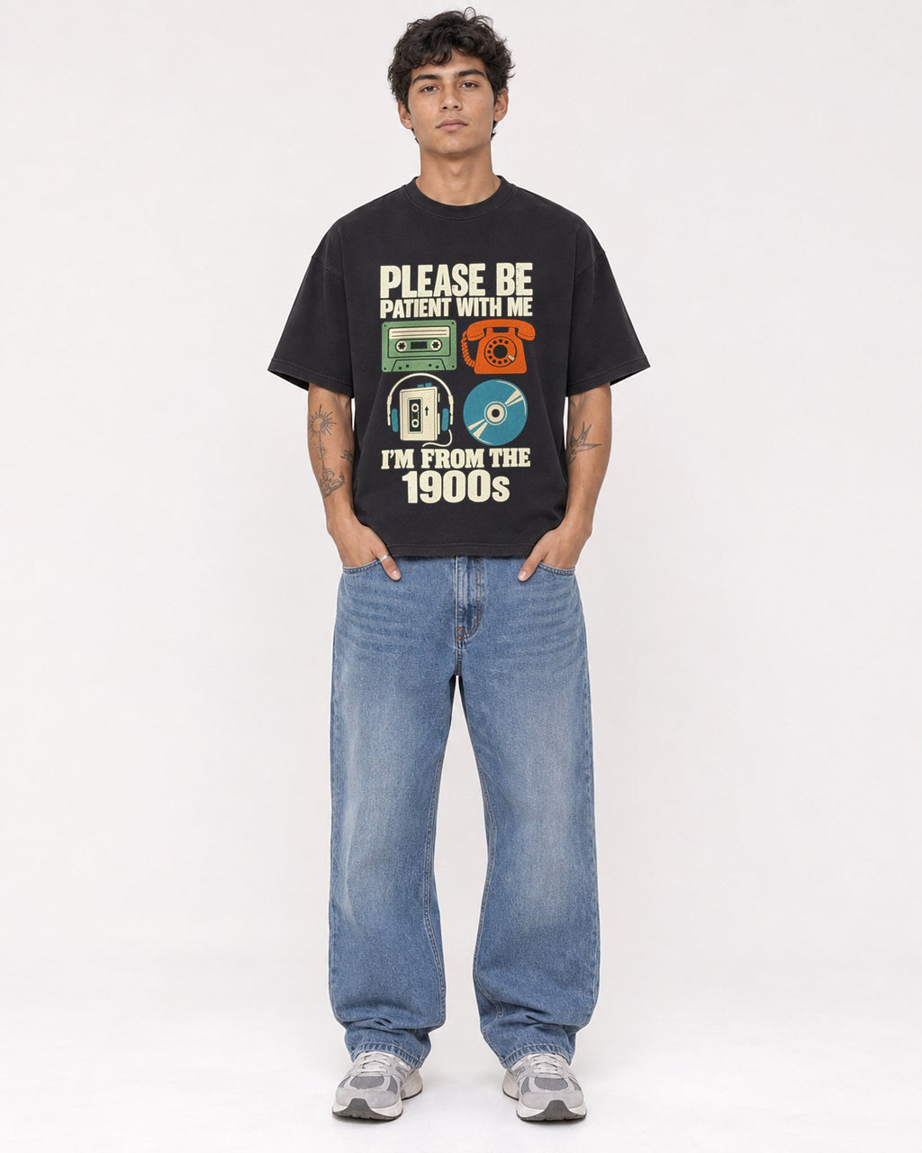 Mockup Boxy Heavyweight Tee Black male full-body 06