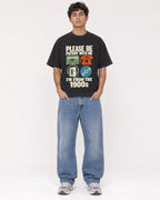 Mockup Boxy Heavyweight Tee Black male full-body 06