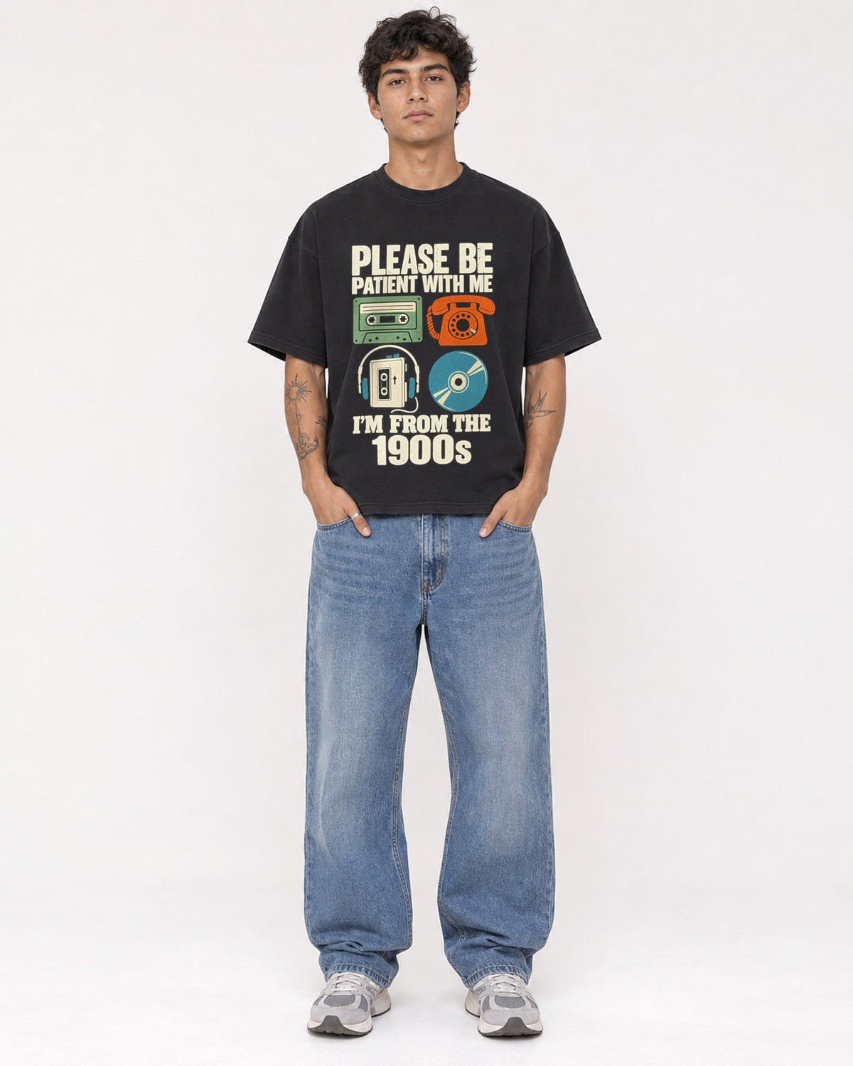 Mockup Boxy Heavyweight Tee Black male full-body 06