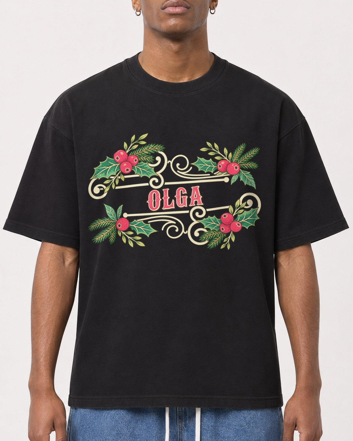 Mockup Boxy Heavyweight Tee Black male close-up 15