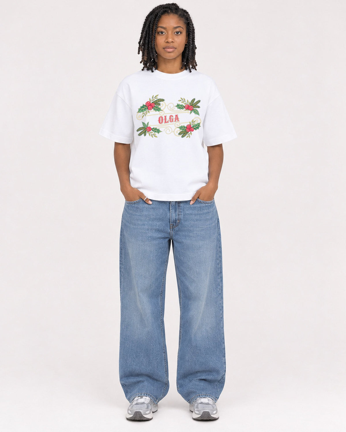 Mockup Boxy Heavyweight Tee White female full-body 15