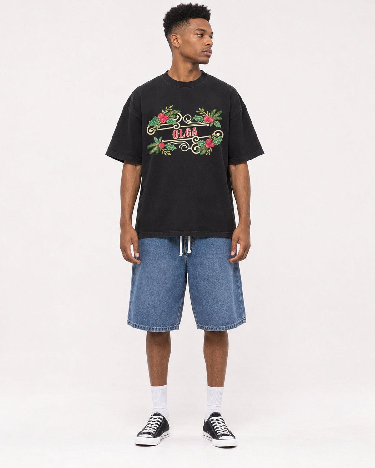 Mockup Boxy Heavyweight Tee Black male full-body 15