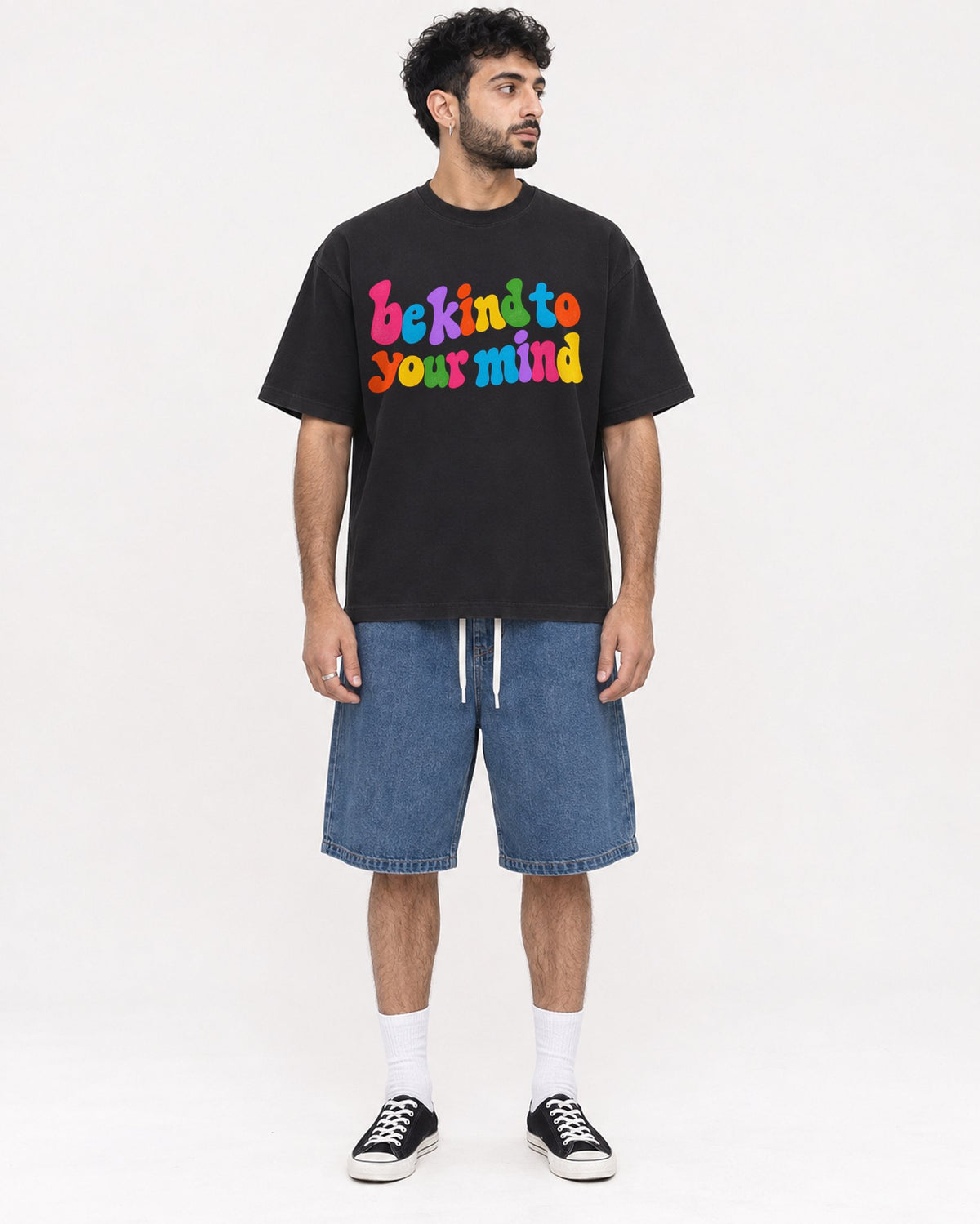 Mockup Boxy Heavyweight Tee Black male full-body 07