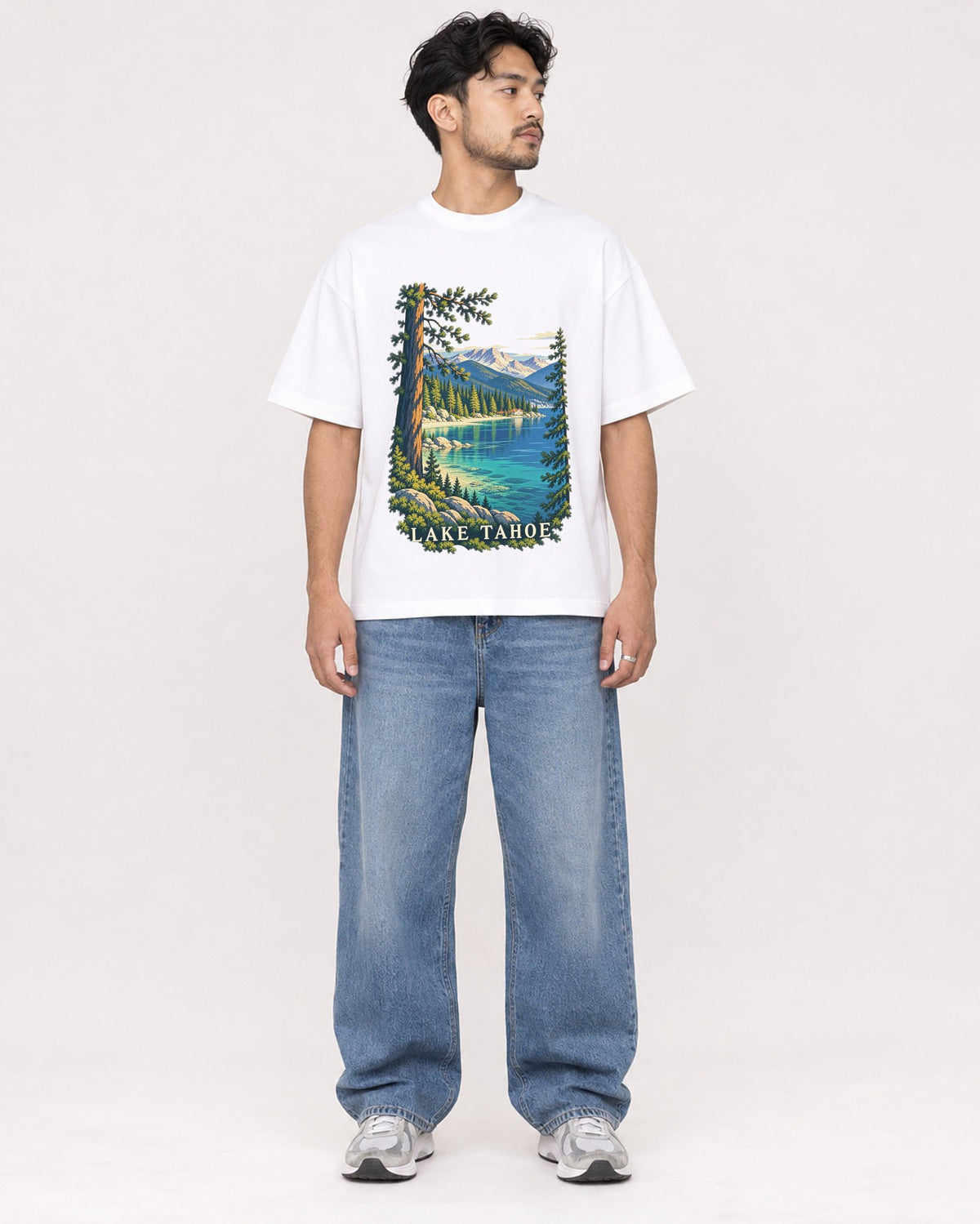 Mockup Boxy Heavyweight Tee White male full-body 02