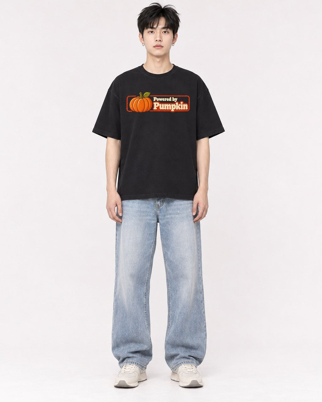 Mockup Boxy Heavyweight Tee Black male full-body 01