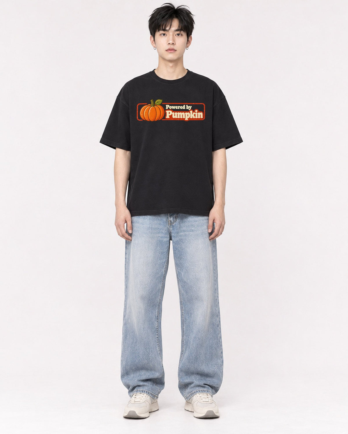 Mockup Boxy Heavyweight Tee Black male full-body 01