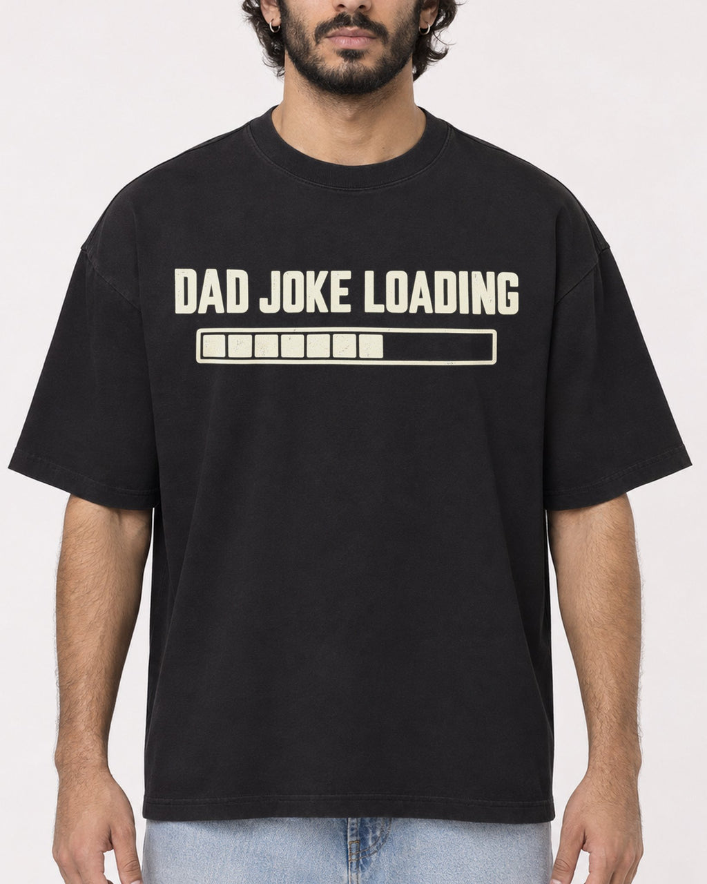Mockup Boxy Heavyweight Tee Black male close-up 17