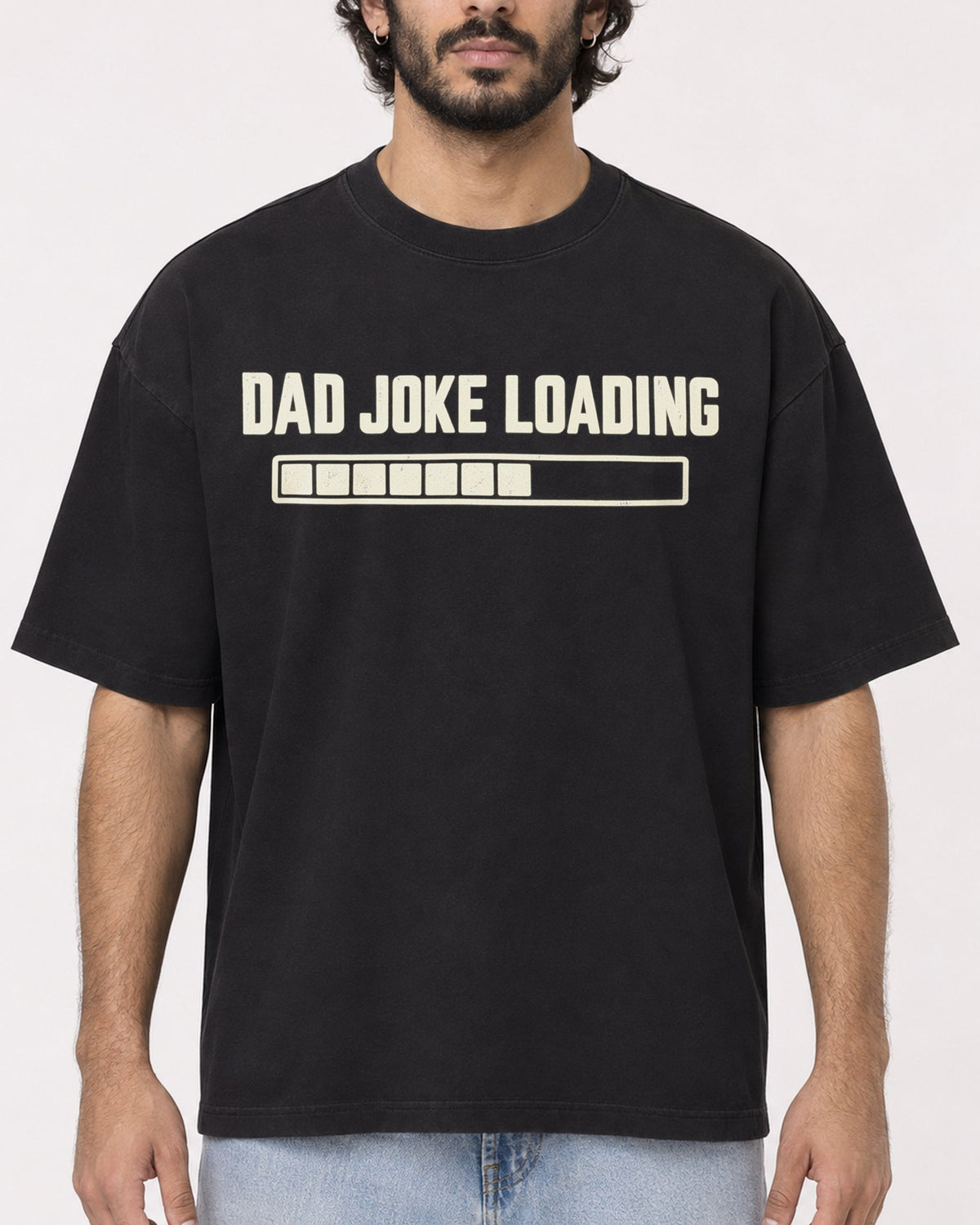 Mockup Boxy Heavyweight Tee Black male close-up 17