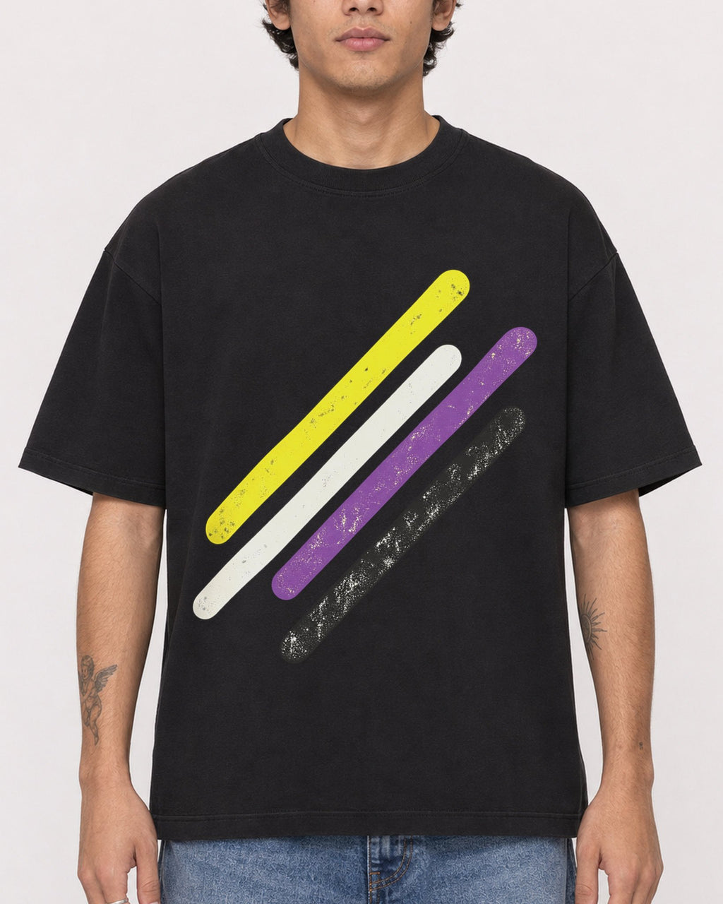 Mockup Boxy Heavyweight Tee Black male close-up 06