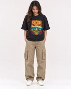 Mockup Boxy Heavyweight Tee Black female full-body 02
